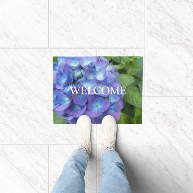 Felpudo Bienvenida floral de Blue Hydrangea Petals (Interior)