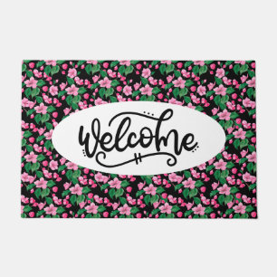 Felpudo Bienvenida Floral de Flor de Cerezo Rosa