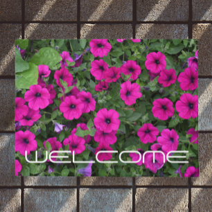 Felpudo Bienvenida floral de Petunias rosadas brillantes