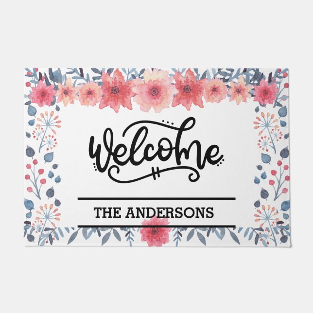Felpudo Bienvenida floral personalizada (Anverso)