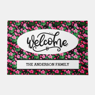 Felpudo Bienvenida floral personalizada de flor de cerezo