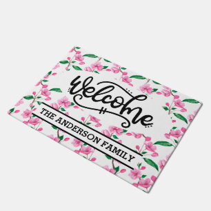 Felpudo Bienvenida floral personalizada de flor de cerezo