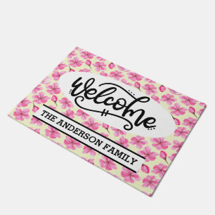 Felpudo Bienvenida floral personalizada de flor de cerezo