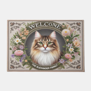 Felpudo Bienvenida floral personalizada para gatos foresta