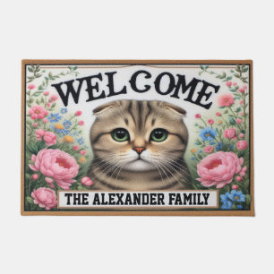 Felpudo Bienvenida floral personalizada para gatos fritos