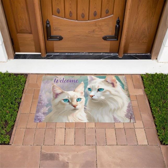 Felpudo Bienvenida Lynx Point Arte de retrato de gatos sia (Exterior)