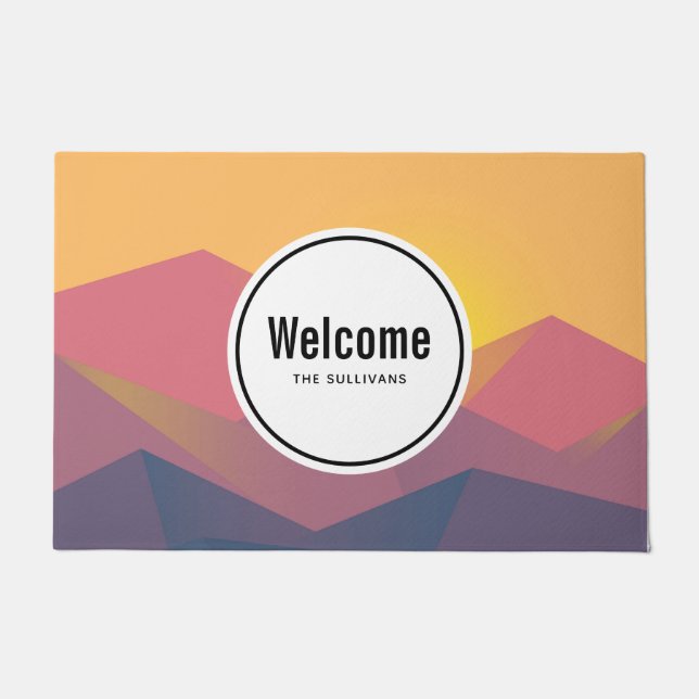 Felpudo Bienvenida Minimalista geométrica de las montañas  (Anverso)
