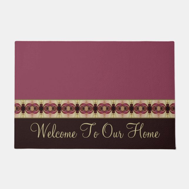 Felpudo Bienvenida moderna con acento de Borgoña (Anverso)
