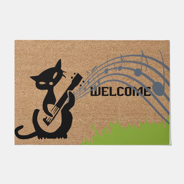 Felpudo Bienvenida Musismo Gato Negro Mat, Simple (Anverso)