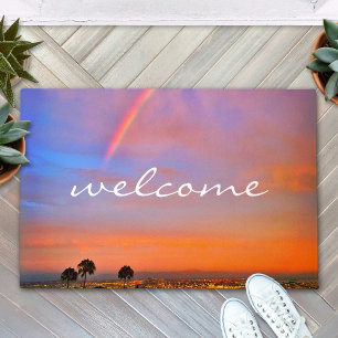 Felpudo Bienvenida Naranja Blue Sunset Rainbow Photo Moder