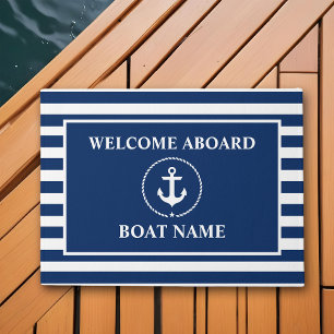 Felpudo Bienvenida Náutica A Borde De Ancla Rope Azul Tira