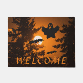 Felpudo Bienvenida nocturna de Halloween negro y Naranja