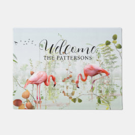 Felpudo Bienvenida Nombre de la Familia Tropical Flamingo 