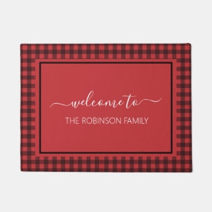 Felpudo Bienvenida personalizada a los Red Buffalo Plaid d
