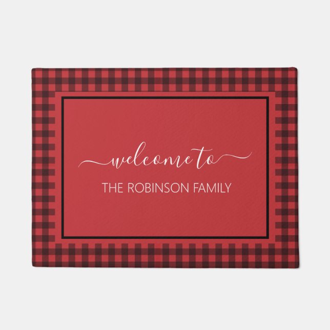 Felpudo Bienvenida personalizada a los Red Buffalo Plaid d (Anverso)