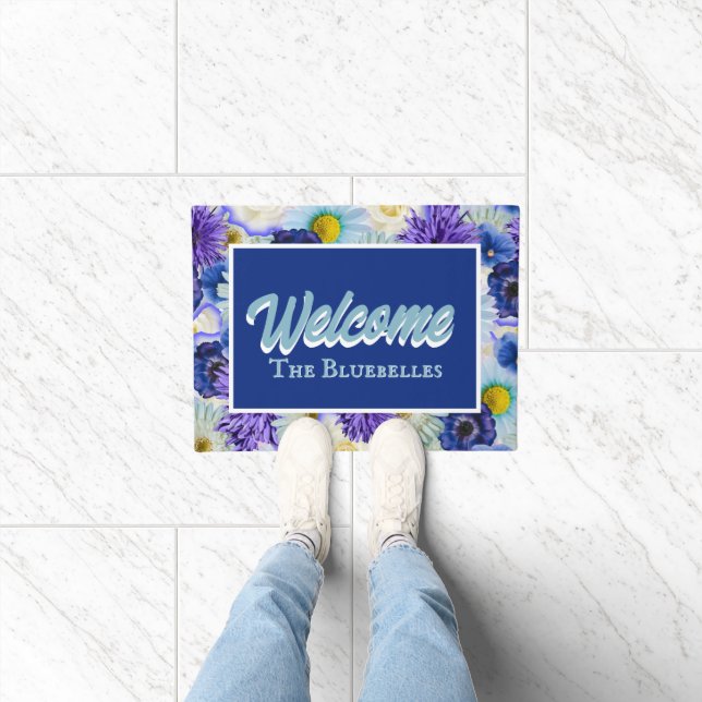 Felpudo Bienvenida Personalizada de Entrada con Flores Azu (Interior)