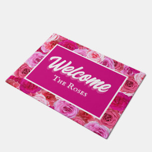 Felpudo Bienvenida Personalizada de Entrada con Flores Ros