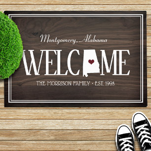 Felpudo Bienvenida personalizada de Woodgrain en Alabama