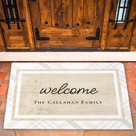 Felpudo Bienvenida personalizada en el Beige blanco y marf