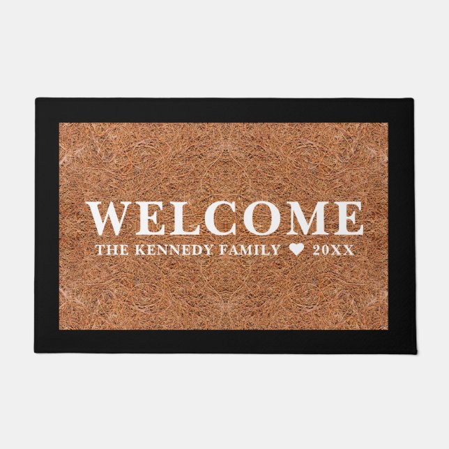 Felpudo Bienvenida personalizada Rustic Coir Family Name (Anverso)