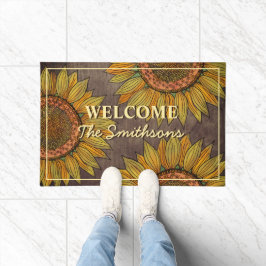 Felpudo Bienvenida personalizada Rustic Sunflower Boho Tau