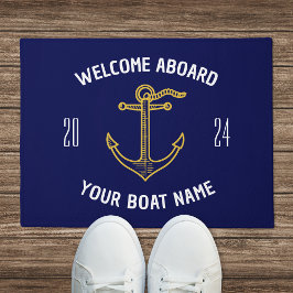 Felpudo Bienvenida personalizado a bordo nombre barco Navy