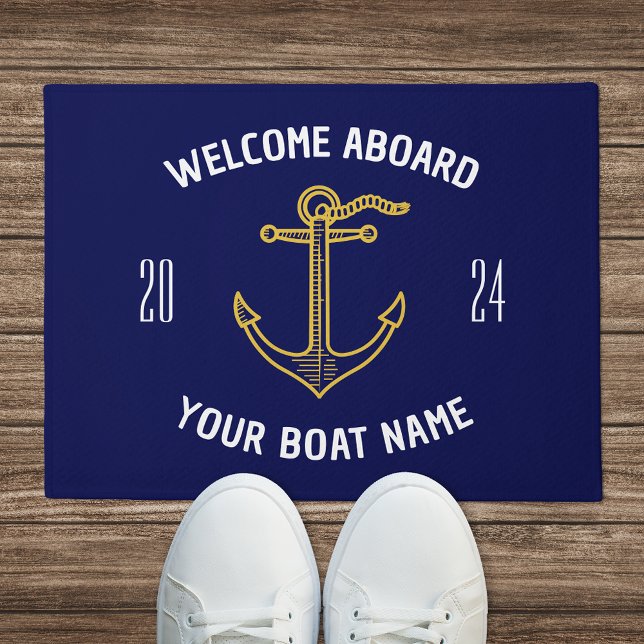 Felpudo Bienvenida personalizado a bordo nombre barco Navy (Subido por el creador)