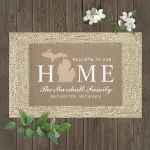 Felpudo Bienvenida Personalizado de Michigan Home State Ta