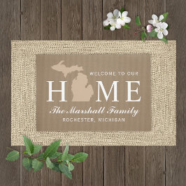 Felpudo Bienvenida Personalizado de Michigan Home State Ta
