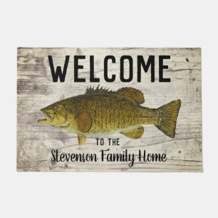 Felpudo Bienvenida Pesca Smallmouth Bass Familia Nombre Rú