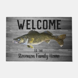 Felpudo Bienvenida Pescado Walleye Familia Nombre Hogar Al