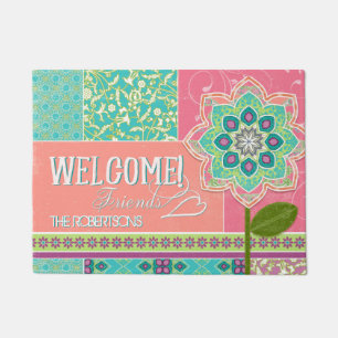 Felpudo Bienvenida Retro Moderno Floral Daisy Barbiecore