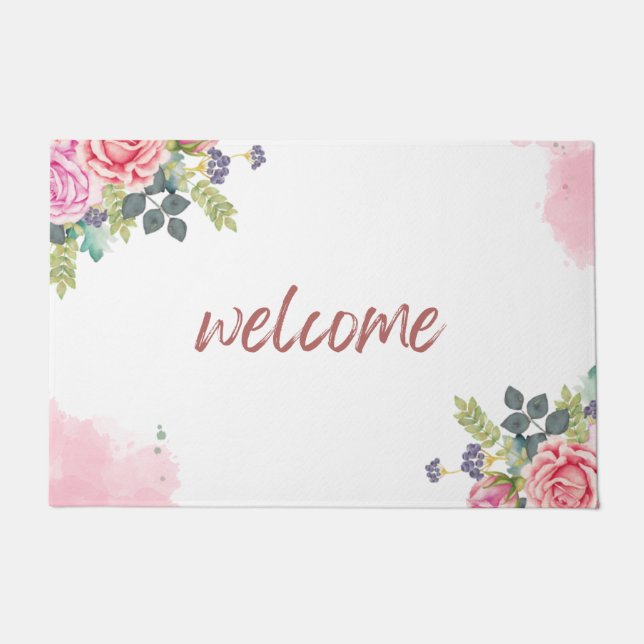 FELPUDO BIENVENIDA ROSA FLORAL (Anverso)