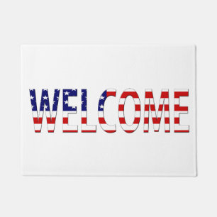 Felpudo Bienvenida superpuesta en el departamento de bande