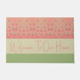 Felpudo Bienvenida Verde Y Rosa