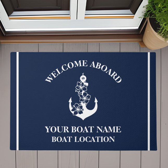 Felpudo Bienvenido/a Aboard Personalizado Nombre del barco (Subido por el creador)