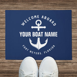 Felpudo Bienvenido a bordo ancla náutica azul marino