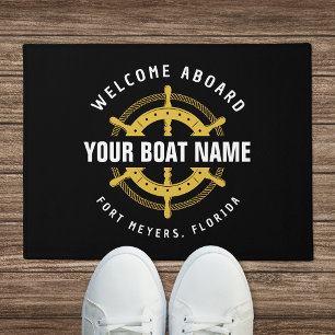 Felpudo Bienvenido a bordo Barco náutico nombre Negro y Or