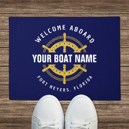 Felpudo Bienvenido a bordo Nautical Bote Name Navy Blue Go