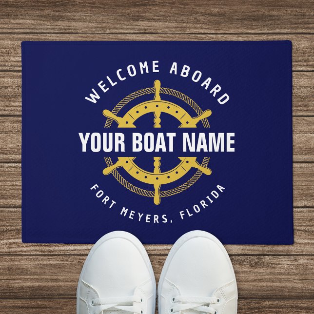 Felpudo Bienvenido a bordo Nautical Bote Name Navy Blue Go (Subido por el creador)