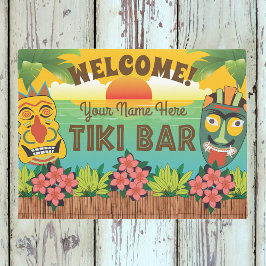 Felpudo Bienvenido a la barra Tiki con el nombre de añadir