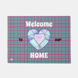 Felpudo Bienvenido a out HOME, Heart Diamond Tartan Patter