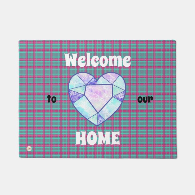 Felpudo Bienvenido a out HOME, Heart Diamond Tartan Patter (Anverso)