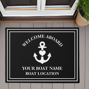 Felpudo Bienvenido Aboard Heart Anchor Nombre de barco Neg