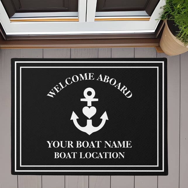 Felpudo Bienvenido Aboard Heart Anchor Nombre de barco Neg (Subido por el creador)