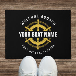 Felpudo Bienvenido Aboard Nautical Bote Name Black & Gold