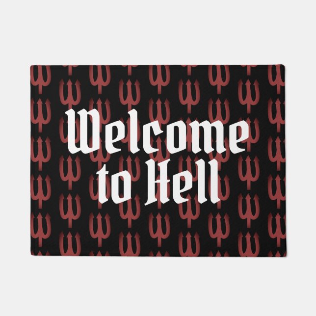 Felpudo Bienvenido al infierno Satan estampado de la puert (Anverso)