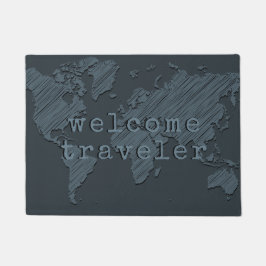 Felpudo Bienvenido al Mapa Mundial de Viajeros Gris oscuro
