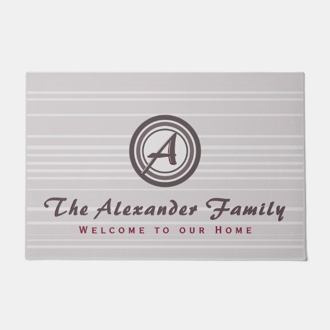 Felpudo Bienvenido al Monograma Medallion Family Name (Anverso)