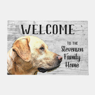Felpudo Bienvenido Amarillo Familia Nombre Hogar Perro Lab